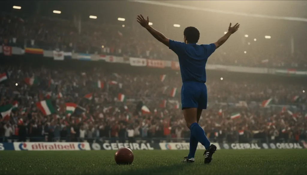 أسطورة تهديف خليجية تحتفل بتسجيل هدف في بطولة إقليمية لكرة القدم وسط جماهير الخليج