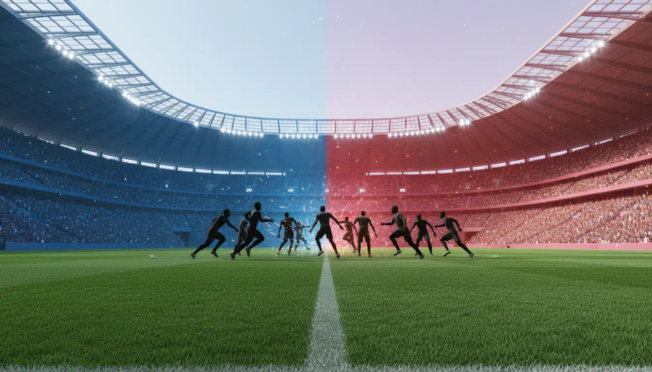 صورة توضيحية لقمة مانشستر سيتي وليفربول داخل ملعب كرة قدم بألوان زاهية تعكس الصراع التكتيكي بين الفريقين.