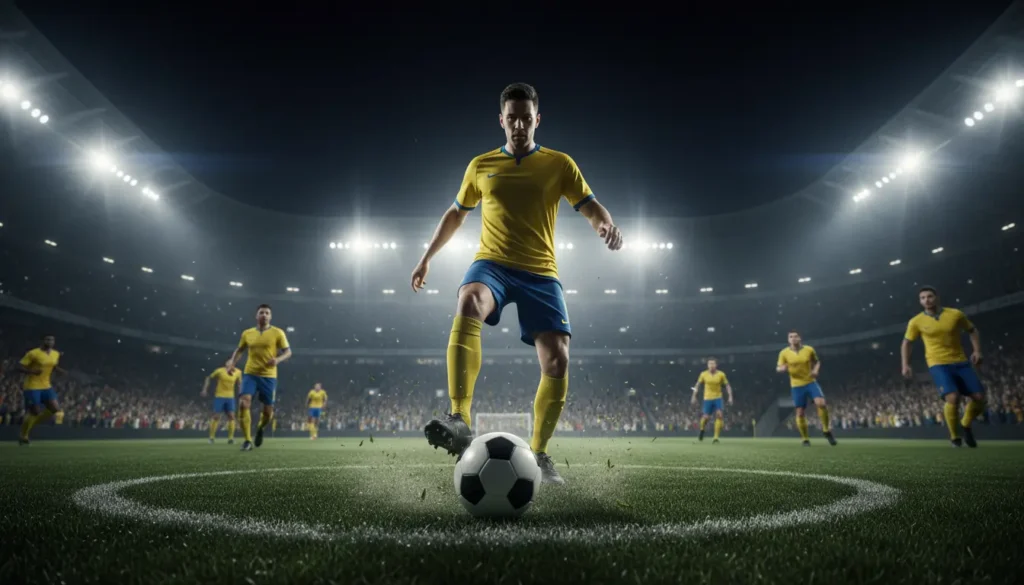 لاعب خط وسط يسيطر على الكرة في مباراة كرة قدم بالدوري السعودي