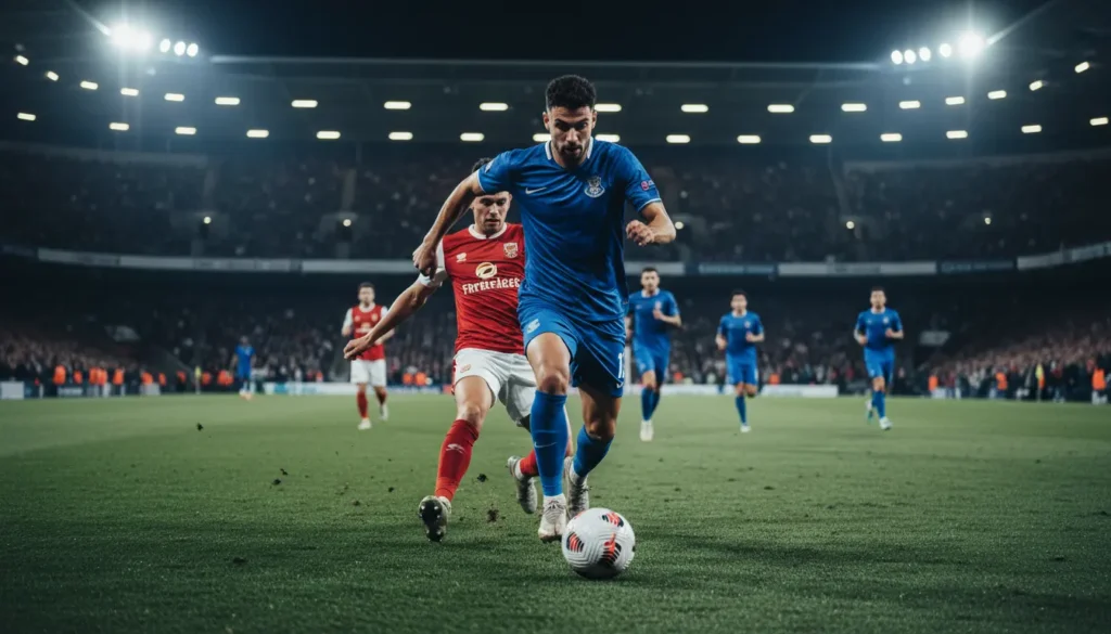 لاعب جناح سريع يراوغ بالكرة على طرف الملعب خلال مباراة في الدوري السعودي